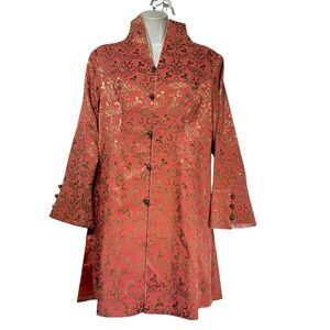 Shanghai Soho Chinese Asian Pink Gold floral Jacket Blazer Size XL